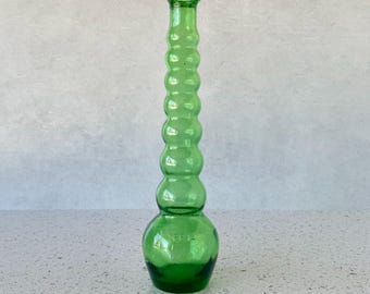 Vintage Green Stacked Glass Vase | Mid Century European Bubble Design | Sculptural Art Glass Decor FFVE