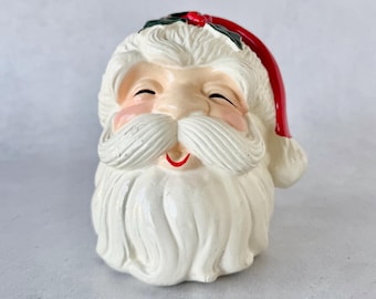 Vintage Ceramic Santa Head Coin Bank, Glazed Holiday Figurine | Retro Christmas Kitsch Decor