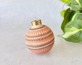 Myron Charlie Navajo Etched Pottery Ornament, Signed Southwestern Ball