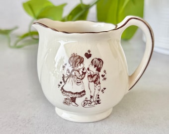 Vintage Royal Crownford Ironstone Creamer, Boy & Girl Transferware | Staffordshire England