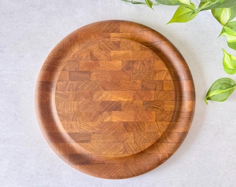 Vintage Dansk Teak Cutting Board, Round End Grain Staved | MCM Charcuterie Serving Board