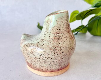 Handmade Ceramic Bird Vase, Speckled Sage Green Glaze | Studio Pottery Accent Piece