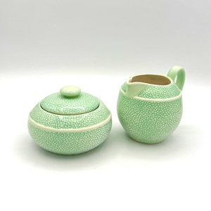 Vintage Salins-Les-Bains x Primrose Bordier Sugar Bowl and Creamer Set, French Pottery