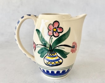 Vintage Vernon Kilns Floral Pitcher, Hand-Painted California Pottery | MCM Serveware