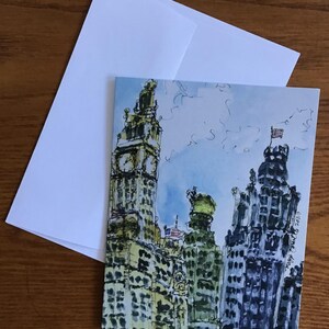 Chicago aquarel notitiekaart, Wrigley Building en Tribune Tower