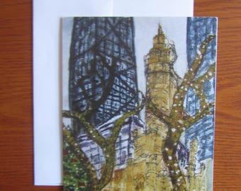 Tarjeta de notas con acuarela de Chicago, Torre de agua de Chicago