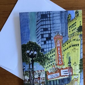 Chicago Watercolor Note Card, Chicago Theatre
