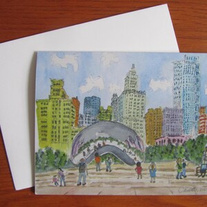 Chicago aquarel notitiekaart, The Bean, Millennium Park