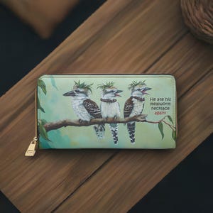 Cartera de pájaro, divertida cartera con cremallera de cucaburra sonriente, monedero de pájaro australiano, regalo para amantes de las aves