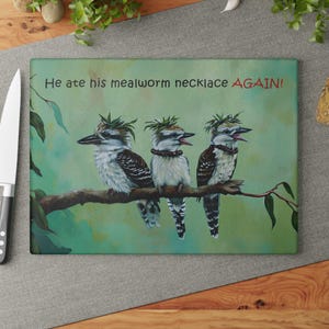 Kookaburra Tempered Glass Cutting Board: Funny Bird Art