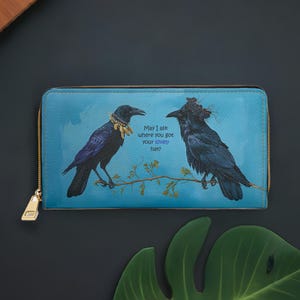 Cartera, Cartera de pájaro, Cartera de mujer, Collar de cacahuete con cuervo, Sombrero de mora, Cartera con cremallera, Cuervo, Pájaro gracioso