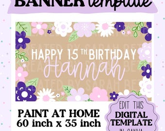 Floral Birthday Banner : Editable DIY Canva Sign (Digital Download)