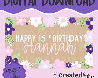 Blumen Geburtstag Banner: Bearbeitbares DIY Canva Zeichen (Digitaler Download)