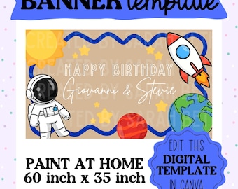 Astronaut Birthday Banner | Space Theme Party Decor (Digital Download 3x5ft Canva Template