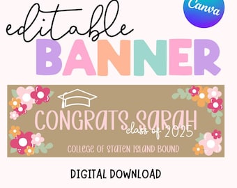 Editable Floral Graduation Banner | Printable Banner | Digital Banner | Instant Download