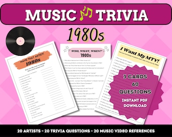 1980s Music Trivia Game: Gen X Party Quiz (PDF Download)