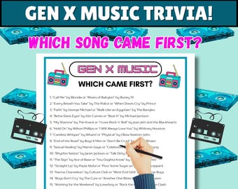 Gen X Music Trivia Game: 1980s-1990s Party Quiz (Instant Download)