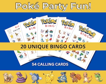 Juego de bingo Poke Party: 20 cartones únicos (patrón PDF)