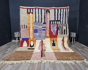 Handmade Beni Ourain Wool Rug, Multicolored Berber Moroccan Carpet