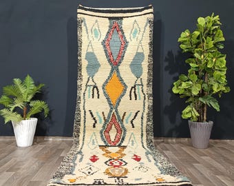 Handmade Wool Moroccan Runner Rug, Hallway Carpet, Handmade Beni Ourain Wool Runner Rug – Moroccan Hallway Carpet, Colorful Runner Rug.