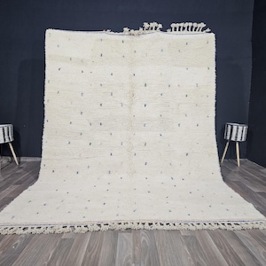 Handmade White Beni Ourain Rug: Moroccan Berber Wool Area Rug