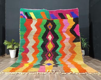 Handmade Moroccan Wool Rug, Colorful Geometric Berber Shag