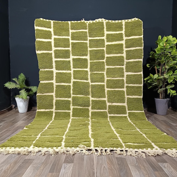 Green checkered rug, handmade Moroccan shag rug, Moroccan Handmade Rug, Green Rug, Berber Rug, Checkered Rug, Berber Rug.