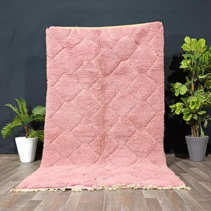 Handmade Pink Moroccan Rug: Beni Ourain Wool Berber Rug