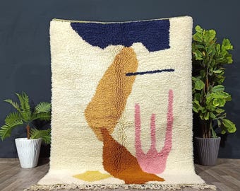 Beni Ourain Rug, Authentic Moroccan Berber Carpet, Handmade Wool Moroccan Rug, Colorful Berber Rug, Abstract Rug, Area Rug, Modern Rugs.