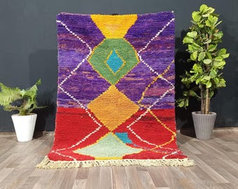Colorful Wool Moroccan Rug, Handmade Berber Rug, Home Decor