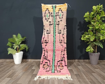 Handmade Pink Beni Ourain Runner Rug: Soft Moroccan Wool