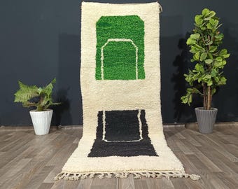 Morrocan Runner Rug, Shaggy Moroccan Rug, Beni Ourain Wool Hallway Runner Rug, Handmade Berber Rug, Contemporary & Custom Entryway Rug.