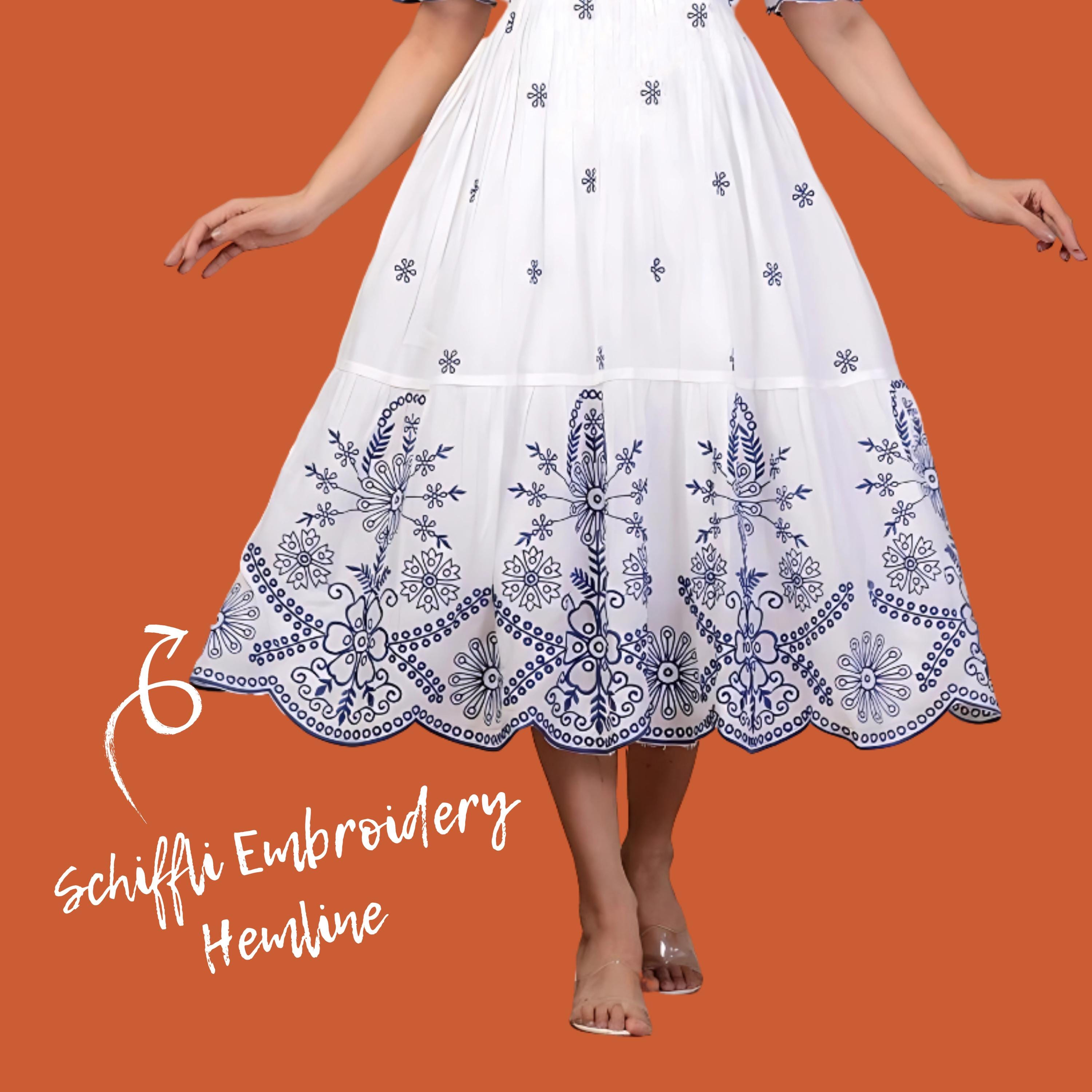 schiffli embroidered dress Buy Green Schiffli Embroidered Cotton Flared Dress Online for Woman