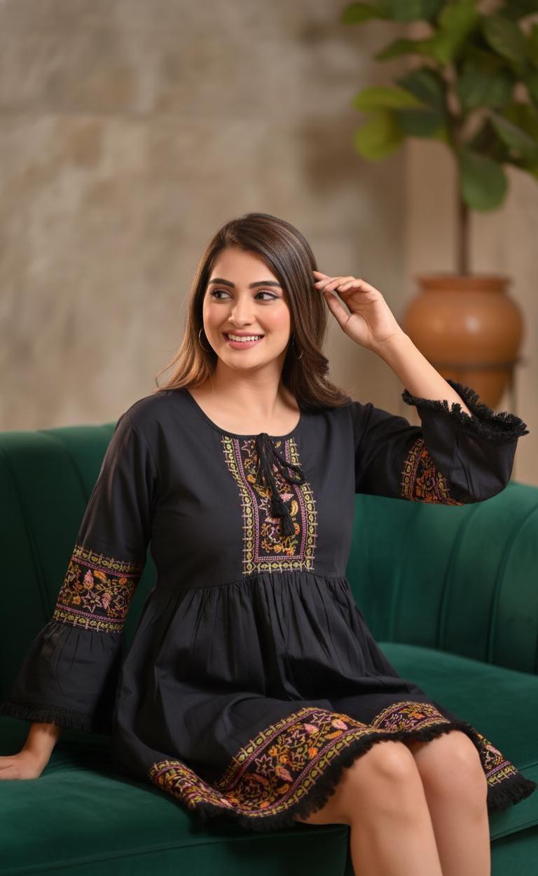 black cotton embroidered dress Classic Black Cotton Schiffli Embroidered Fancy Dupatta Dress