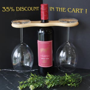 Olive Wood Wine Glass Holder, Personalized Glass Holder, Handmade Wine Caddy, Unique Anniversary Gift, Custom Wine Gift, Housewarming Gift