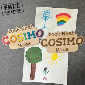 Personalized Look What I Made Magnet, Kids Art Display, Wooden Custom Fridge Magnet, Custom Name Refrigerator Magnets, Party Favors