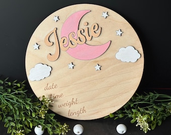 Birth Announcement Sign: Personalized Wood - Baby Name and Stats