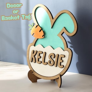 Easter Basket Tag or Personalized Easter Decor, Easter Basket Name Gift Tag, Custom Easter Bunny Name Tag, Gift Tags, Gift for Girl for Boy