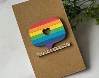 Custom Wooden Pride Pin: Handmade LGBTQ Rainbow Flag