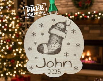 Baby's First Christmas Ornament: Wooden Custom Name Keepsake