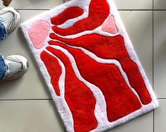 Ręcznie robiony pikowany dywanik | Pomarańczowo-różowa pluszowa pikowana mata łazienkowa | Wystrój łazienki Luxs