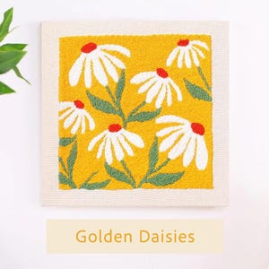 Golden Daisies Punch Needles Start Kit, Beginner Punch Needle Kit, Punch, Punch Needle Kit, Beginner Punch Needle Kit with Printed & Yarn