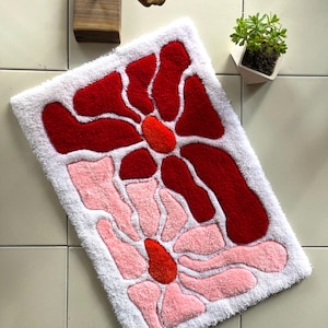 Tufted Rug / Red and Pink Tufted Rug  / Tufted Rug Custom / Tufted Area Rug / Handmade Gifts / Tufted Bathroom Decor Rug / Christmas Gifts