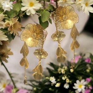 Floral Statement Earrings – Oversized Metal Flower Dangle Earrings, Bold Elegant Jewelry, Gift for Her, 3 Styles