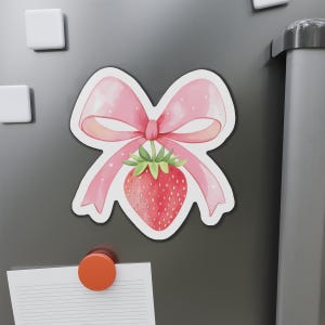 Strawberry Bow Die-Cut Magnets | Cute Kitchen Decor, Gift for Gardeners, Refrigerator Magnet, Spring Decor, Sweet Home Accent