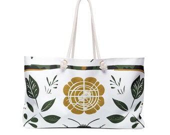 Floral Weekender Bag: Bee & Flower Print, Large Beach Tote