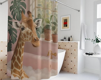 Giraffe in Bubble Bath Shower Curtain: Whimsical Bathroom Decor