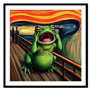 Funny Oil Painting Wall Art - The Toad Screams - Funny Parody of The Scream by Edvard Munch, Humorous Scream Poster
