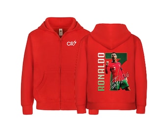 Ronaldo #7 Portugal Kids Zip-Up Hoodie CR7 Front & Back Design