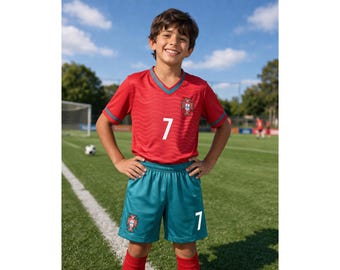 Portugal Home #7 Soccer Kids Set | Youth Jersey & Shorts | WC 2026 Futbol Outfit